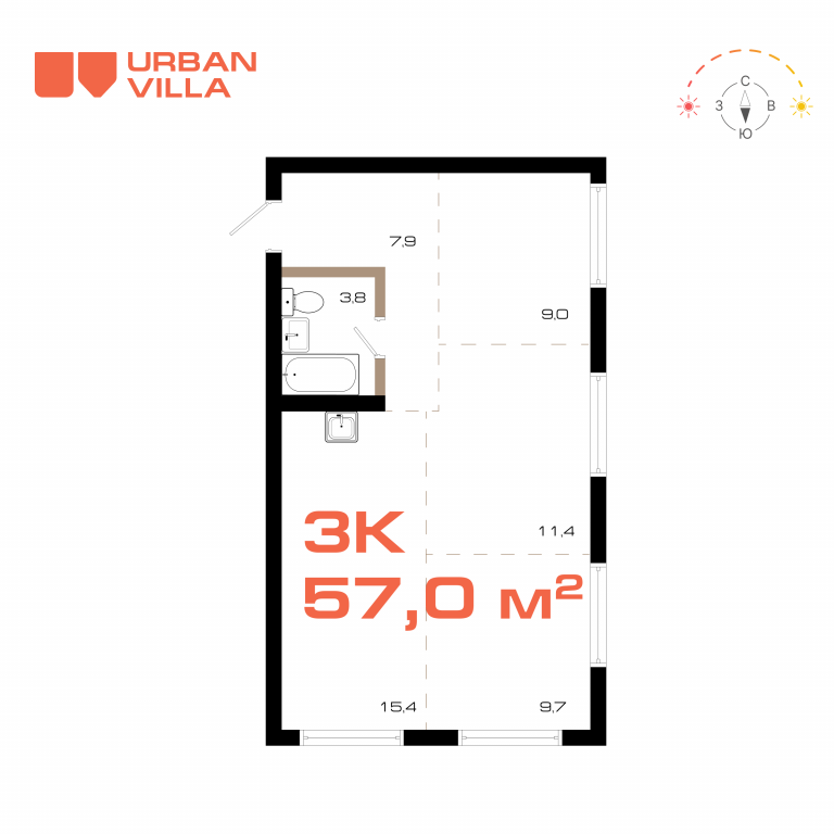 ЖК Урбан Вилла (Urban Villa), 2-комн кв 63,1 м2, за 11 443 185 ₽, 2 этаж